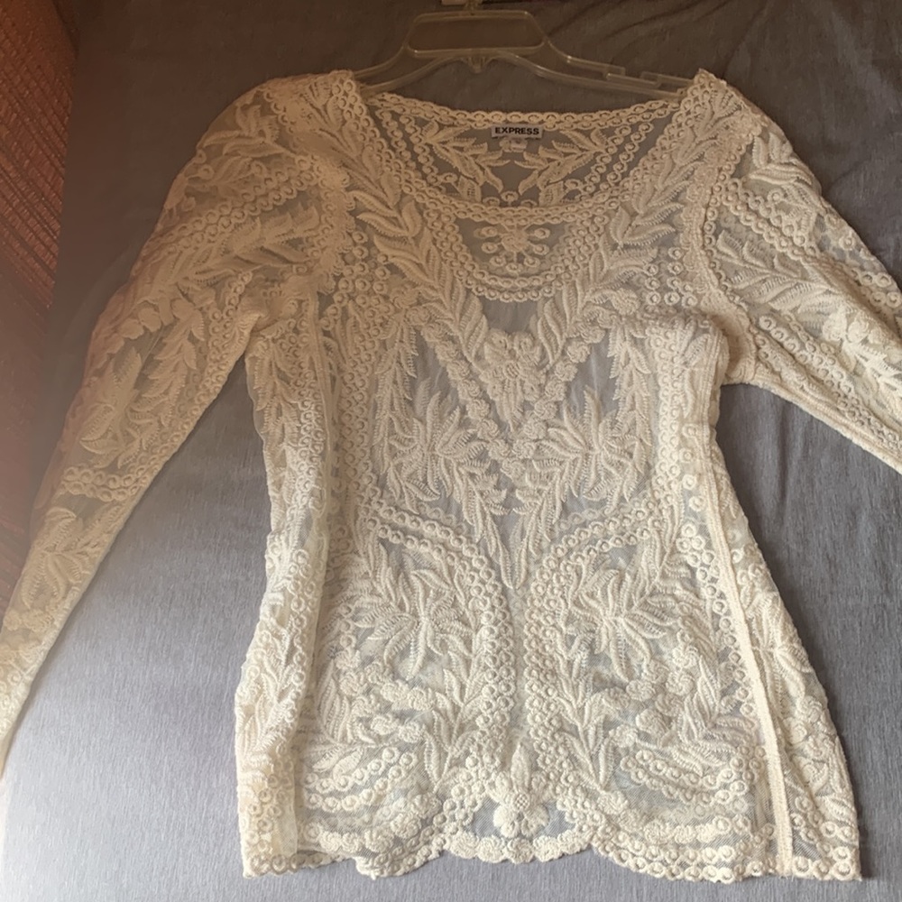 Sheer Lace embroidery XS Top From Express in an off-white Cream Color. New.